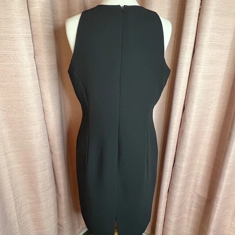Bob Mackie Studio 14P Black Sleeveless Dress Floral Embroidery Career Formal Y2K